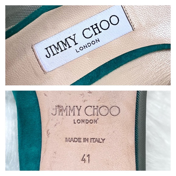 JIMMY CHOO Suede Mesh Point Toe Ballerina Flats in Emerald - Picture 7 of 7